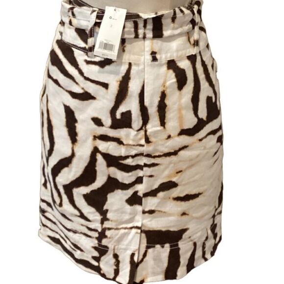 NWT White brown zebra 100% linen BANANA REPUBLIC A-line skirt 2 - Picture 6 of 12